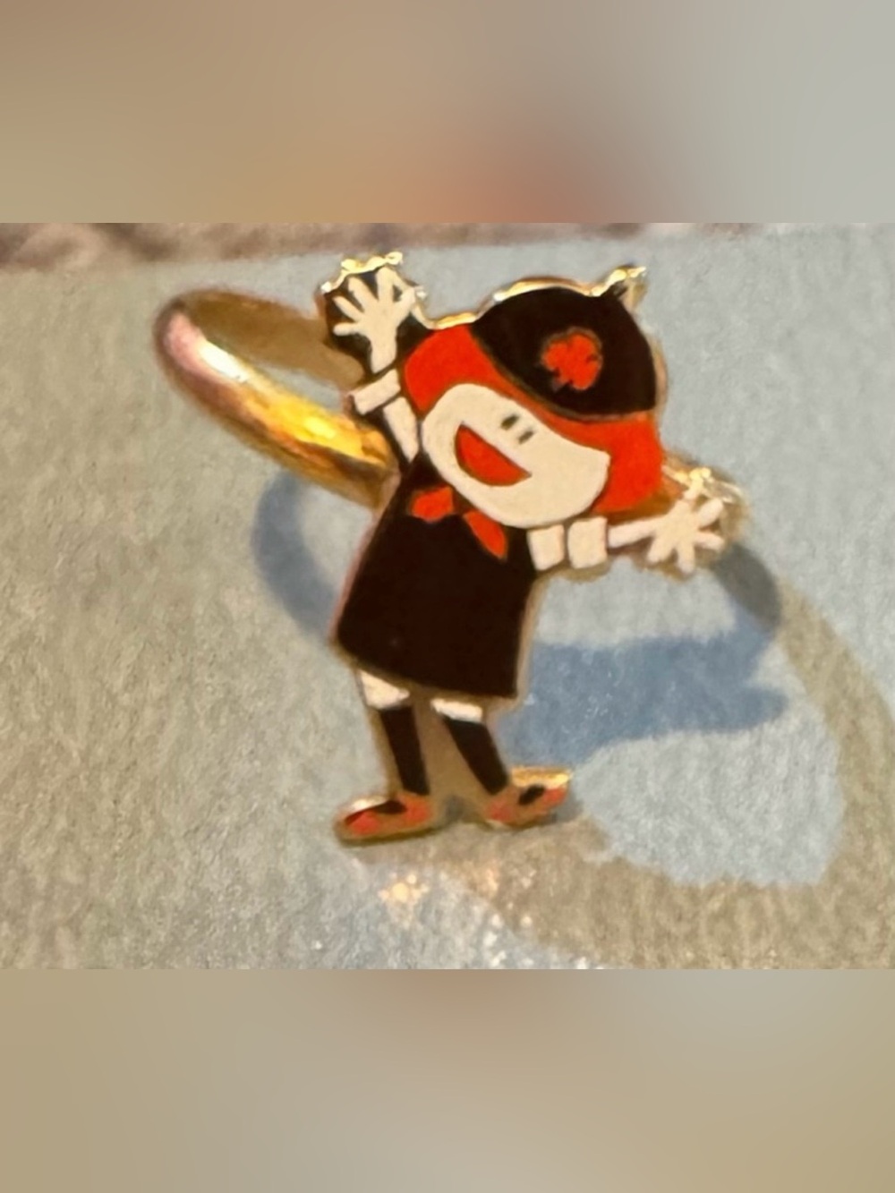 Vintage Brownie Scout Adjustable Ring (1981) Brown/Orange/White Enamel, GoldTone